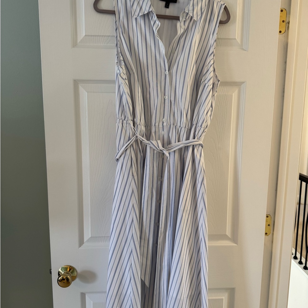 Lane Bryant White and Blue Buttoned Tie Front Maxi Sundress
